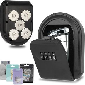 Magnetic Key Holder Under Car,Hide a Key Outside with Combination Lock box,Resettable Safe Security Code Lockbox with 5 Strong Magnets,Anti-drop magnetic key box for under car,indoor,outdoor (1,Black)