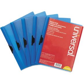 Universal Clip-Style Report Cover, Clip Fastener, 8.5 X 11, Clear/Blue, 5/Pack