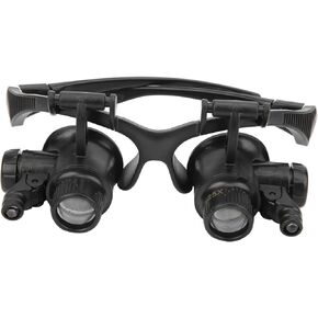 Head Mounted Magnifier Jewelry Magnifying Glass, Jewelry Loop Magnifier, with 2 LED Light and 8 Interchangeable Lens, 10X 15X 20X 25X