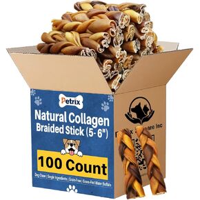 Braided Beef Collagen Sticks for Medium Dogs & Large Dogs 6 Inch - 50 Count - Roasted Beef Collagen Dog Chews, Long Lasting Collagen for Aggressive Chewers - Alternative to Rawhide & Bully Sticks