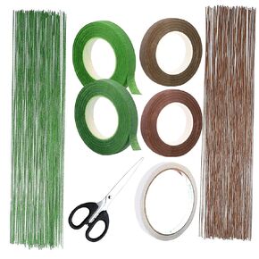 Woohome Floral Arrangement Tools Kit, 26 Gauge Green and Dark Brown Floral Stem Wire, 4 Roll Floral Tapes, Scissors, Double Sided Tape for Bouquet Stem Wrap Florist