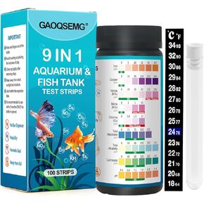 9-in-1 Water Testing Kit Aquarium,100 Strips Aquarium Water Test Strips,Freshwater Saltwater Fish Tank & Pond Fast & Accutate Testing for pH, Hardness, Chlorine, Nitrite,and More