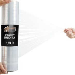 GORILLA GRIP 500% Stretch Film Heavy Duty Plastic, 1200ft Shrink Wrap Roll 17" Puncture Resistant, Industrial Strength for Shipping, Pallet Storing, Moving, Packing Furniture Protection 3 Pack Clear