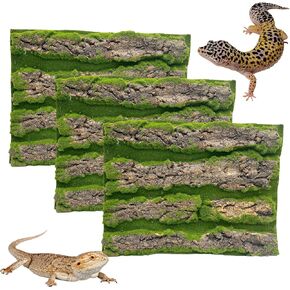 Hamiledyi Reptile Cork Terrarium Background Bearded Dragon Tank Backdrop Gecko Habitat Wall Decor with Artificial Moss and Bark Cage Decoration for Tortoise Lizard Snake Frog (4 Pack)