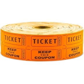 Toysery Raffle Tickets Double Roll – 1000 Tickets Per Roll, 50/50 Raffle for Events, Parties, Carnivals, Fundraisers, Entry, Prizes, and Class Rewards (Orange)