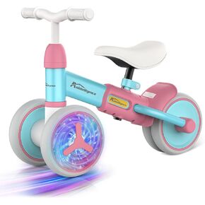 Colorful Lighting Baby Balance Bike for 1 Year Old Girl Boy Gifts 12-36 Months Toddler Balance Bike with Adjustable Soft Seat and 4 Wheels First Birthday Gifts Baby Scooter