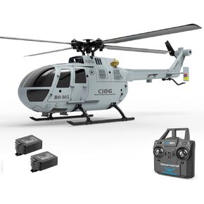 C186 Remote Control Helicopter Single Rotor No Ailerons BO-105 Like-Real RC Aircraft Model Air Pressure Hover Aerobatic Flight 6-Axis Gyroscope (Grey 2 Batteries)