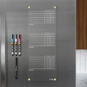Magnetic Acrylic Chore Chart for Fridge, for 3, 4 or 5 Children. Includes 4 Magnetic Wet-Erase Markers for Refrigerator, 7" X 18". Put Those Kids to Work! | Black Magnets