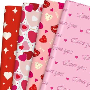 LOADSFUN Valentine's Day Tissue Paper- Love You and Colorful Heart Gift Wrapping Paper for Wedding, Engagement, Anniversary, Party- 8 Sheet, 28 x 20 Inch
