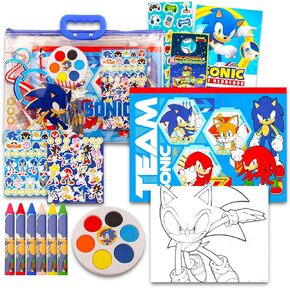 Sonic The Hedgehog Drawing and Painting Set for Boys - Sonic Gift Bundle with Coloring Book, Coloring Utensils, Watercolor Paints, Stickers, Tattoos, More | Sonic Crafts for Kids