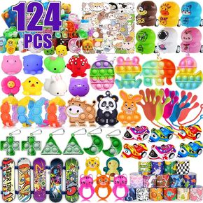 124 PCS Party Favors for Kids ، Pop Fidget Toys Bulk ، ألعاب صندوق الكنز لجوائز الفصول الدراسية ، حشو pinata ، غودي أكياس ، ألعاب مربع الجوائز ، جوائز كرنفال الصدر الكنز للبنين الفتيات