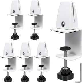 Sneeze Guard Support Clamps, Adjustable Desk Divider Partition Clips for 0.1 to 1 Inch Thick Panels, Acrylic Plexiglass Partition Clips for Office Use, 6-Pack, Silver (White)