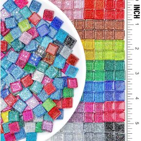 Mosaic Tiles for Crafts Kits: LATIIZ Bulk 260 Pieces Sparkly Glitter 0.4inch Square Mini Ceramic Tiles Beads - DIY Mosaic Art Projects Coasters Vase Lamp Candle Holder Frame Decor Supplies for Adults