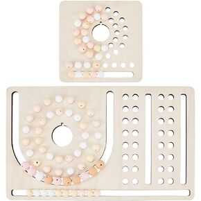 BENECREAT 2 Pcs Wood Bead Boards, Mixed Size Hollow Beading Boards for Silicone Bead Crafting, Jewelry Design Mats for Bracelet Necklace DIY