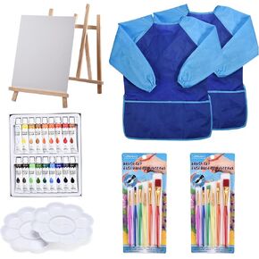 مجموعة طلاء NeLiblu Kids Starter (48 PCS) - مجموعة فنية مع طلاء أكريليك ، الحامل ، القماش ، مجموعة الفرشاة - للأطفال الصغار - اللوازم الفنية للمدرسة - مثالية للأعمار 2-7 - لوحة إصبع قابلة للغسل للأطفال