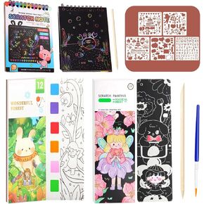 Water Coloring Book, Scratch Art Set for Kids Ages 4-8, Watercolor Painting Book with Brush, Rainbow Scratch Art Notebook to Toddler Activities Party, Arts & Crafts for Girls, Boys Ages 3-5 (Forest)