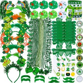 Winlyn Bulk St. Patrick's Day Novelty Jewelry Assortment St. Patrick's Day Party Favors Supplies Head Bopper Necklace Bracelet Glasses Tattoo Stickers Accessories for St. Patty's Day Irish Party Décor