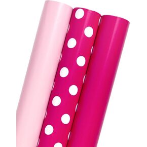 MAYPLUSS Girl Gift Wrapping Paper Roll - 17In x 120In Per Roll - Valentine's Day Wrapping Paper Girly Pastel Pink, Hot Pink Polka Dot Engagement Gift Wrap Paper for Party, Wedding, Women Birthday, Baby Shower, Christmas