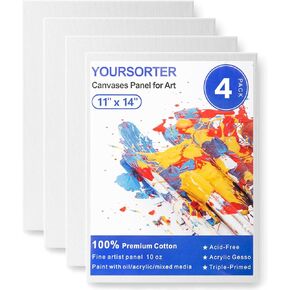 Canvas Boards for Painting Classic 11x14 Inch, 4 Pack Painting Canvases for Art Beginners, 100% Cotton Paint Canvas Panels Blank, Gesso Primed Acid-Free for Acrylic, Oil & Other Paints