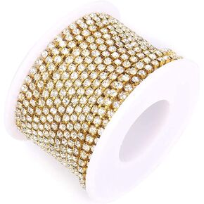 ZAYI 5 Yards 3MM Crystal Rhinestone Diamond Chain Trim, Rhinestones Clear Trimming Claw Chain for Crafts, Sewing, DIY, Jewelry, Wedding, Decoration (SS123mm, Gold)