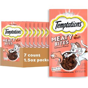 Temptations Meaty Bites, Soft and Savory Cat Treats, Salmon Flavor, 1.5 oz. Pouches (Pack of 7)