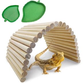 Hamiledyi 15.66 x 7.8 inch Wooden Reptile Hideout, Bearded Dragon Bendy Bridge, Reptiles Hide Cave Habitat Decor, Climbing Ladder Hiding Hut for Lizards Gecko Spiders Snakes Tortoise