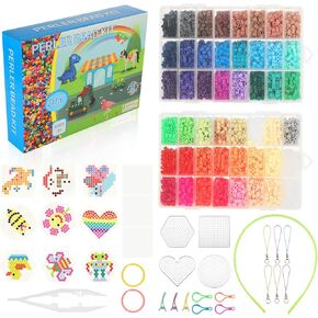 10,600PCS 5mm Fuse Beads Kit, Iron Beads Mini Melty Fuse Beads for Arts and Crafts Christmas Birthday Gift, 48 Assorted Colors, Including Pegboards, Ironing Paper & Chain Accessories