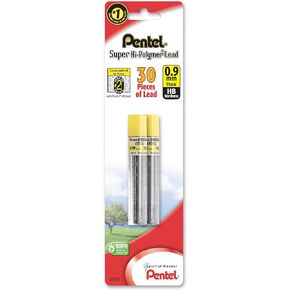 Pentel Super Hi-Polymer Lead Refill , 0.9 mm, HB, 30 Pieces of Lead (L509BP2HB-K6),Gray