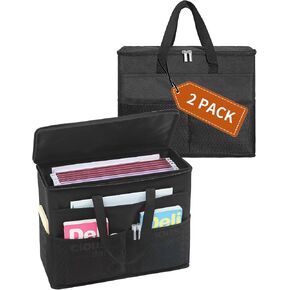 Qozary 2 Pack File Folder Organizer Box-box bag bag bas with lids ، jostable fortable formizer box مع مقبض ، حقيبة تخزين المستندات للمكتب ، المنزل ، السفر ، المدرسة