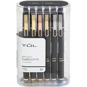 TUL® BP Series Retractable Ballpoint Pens, Medium Point, 1.0 mm, Black Barrel, Black Ink, Pack Of 12 Pens
