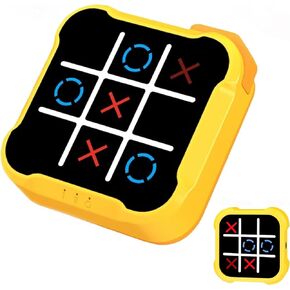 Tic Tac Toe Game, 4 in 1 Handheld Educational Game Machine, Electronic Tic Tac Toe Game for Education and Memory Growth, Home, Toy Board Game for Kids and Adults (Yellow)