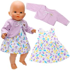 Baby Doll Clothes for 14-16 Inch Baby Dolls Cute Handmade 2-Piece Purple bee Dress Set with Purple a Coat