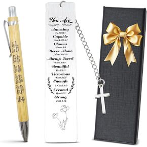 Christian Gifts Bible Verse Bookmark - Inspirational Christian Metal Bookmark with Motivational Pen - Religious Bookmark for Women, Men - for Book Lovers, Baptism, Birthday, Christmas, Friend Gifts