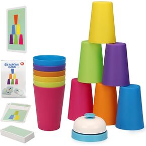 (54 Cards, 12 Cups, 1 Bell) Battle Stacking Cups, Table Game Color Sorting Cognitive Training Stacking Cups, Puzzle Competitive Stacking Cups Parent-Child Interactive Toys Halloween