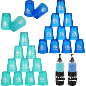 yeesport 24 Pcs Sport Stacking Cups, Speed Training Game for Challenge Competition, Plastic Stacking Cups, Classic Family Game for Kids and Adults, Blue+Green