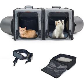 Cat Travel Carrier with Litter Box Portable Single Cat Carriers for Cat and Pet Shelter Ideal for Single Cat Soft Foldable Design with Shoulder Strap, One Hammocks and Cushion,Large Size Single Grey