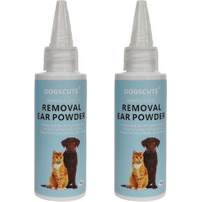 Dog Ear Cleaner, 2 Pack Dog Ear Powder for Hair Removal, Dog Ear Infection Treatment with Pet Ear/Nose Hair Puller Grooming Hemostat, Remove Ear Wax&Odor