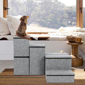 HOMBYS L Shape Dog Window Perch, Dog Stair for High Bed, Foldable Dog Pet Step with Storage Design, Pet Perch for Elderly Dogs and Short Legged Dogs Look Out Window, for Bed, Couch & Car