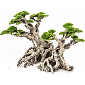 Fish Tank Decor- Bonsai Trees with Faux Moss- Aquarium Rocks Aquascaping- Made of Sandstone, Goldfish Betta Fish Tank Decorations Hides Accessories