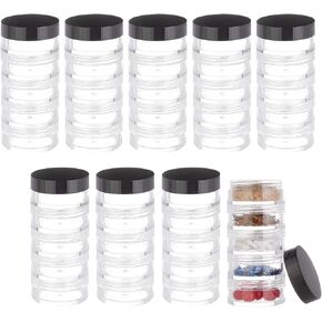 BENECREAT 10 Sets 5 Stackable Round Plastic Containers, Bead Spiral Stacking Jars, Cylindrical Bead Storage Containers for Beads, Buttons and Trinket Accessories, 1.4x3.2inch