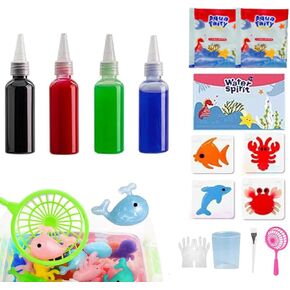 Nipaqohi Magic Water Elf Toy Kit, 4 Colors Aqua Fairy Water Gel Kit with 4 Sea Creature Molds, Birthday Gifts, Arts & Crafts DIY Water Elf Kit for Kids - 100ml/3.5 fl oz