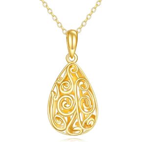 KECHO 14k Gold Filigree Necklace Ball Cage Solid Gold Jewelry Birthday Gifts for Her