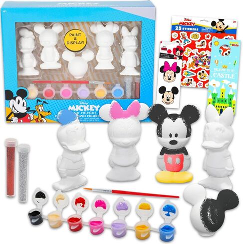 Mickey and Friends Paint Your Own Figurines Set for Kids - Bundle with DIY Painting Set Featuring Mickey, Minnie, Donald, More Plus Stickers | Paint Your Own Disney Figures for Kids in Saudi Arabia