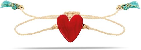 Lucky Charm String Bracelet - Adjustable String and Love Heart Charm Bracelet - Friendship, Protection, and Good Luck Jewelry (White, Heart) Wish Bracelet for someone special in Kuwait