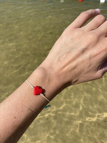 Lucky Charm String Bracelet - Adjustable String and Love Heart Charm Bracelet - Friendship, Protection, and Good Luck Jewelry (White, Heart) Wish Bracelet for someone special in Kuwait