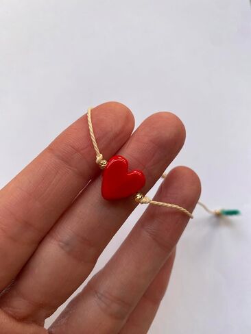 Lucky Charm String Bracelet - Adjustable String and Love Heart Charm Bracelet - Friendship, Protection, and Good Luck Jewelry (White, Heart) Wish Bracelet for someone special in Kuwait