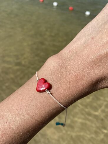 Lucky Charm String Bracelet - Adjustable String and Love Heart Charm Bracelet - Friendship, Protection, and Good Luck Jewelry (White, Heart) Wish Bracelet for someone special in Kuwait