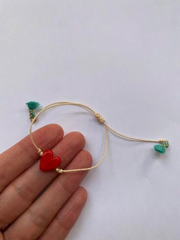 Lucky Charm String Bracelet - Adjustable String and Love Heart Charm Bracelet - Friendship, Protection, and Good Luck Jewelry (White, Heart) Wish Bracelet for someone special in Kuwait