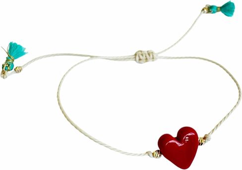 Lucky Charm String Bracelet - Adjustable String and Love Heart Charm Bracelet - Friendship, Protection, and Good Luck Jewelry (White, Heart) Wish Bracelet for someone special in Kuwait