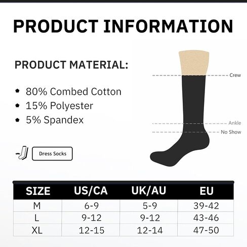 Closemate Mens Dress Socks 6 Pairs Combed Cotton Classic Solid & Patterned Crew Socks Soft Calf Socks in Saudi Arabia